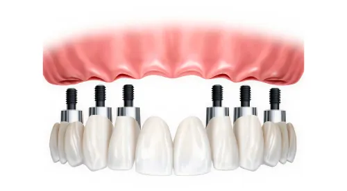 Prótese protocolo aparafusada sobre os pilares dos implantes
