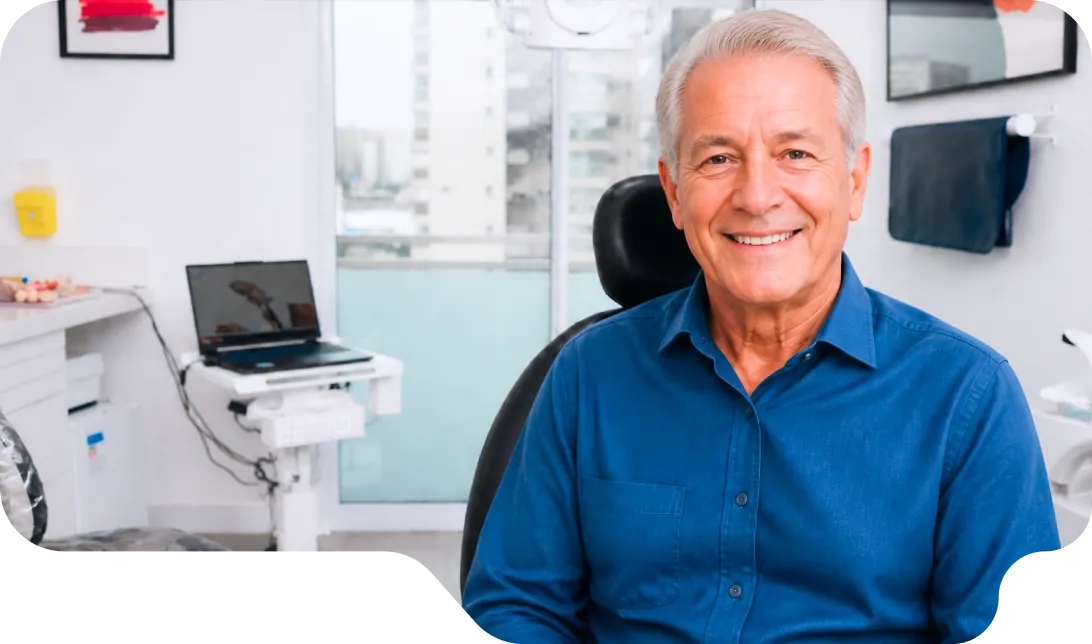 Paciente sorrindo no consultório da Vital Odonto Implantes